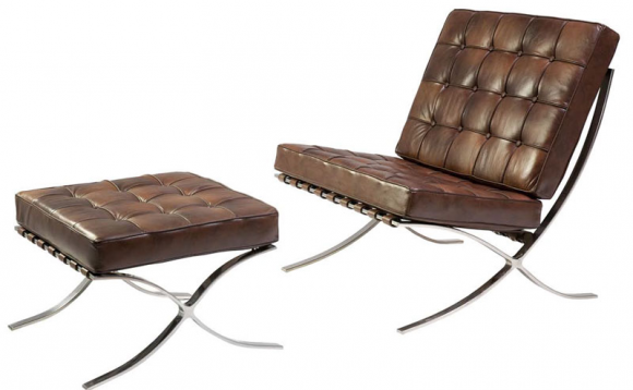 sillon-con-puff-acero-inox-y-piel-marron