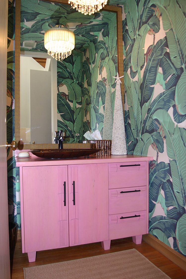 Custom-pink-vanity-for-the-smart-tropical-bathroom