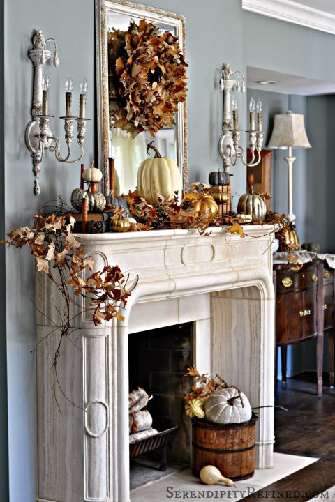 gallery-1471965275-rusic-fall-brown-gray-gold-ivory-natural-mantel-decorating